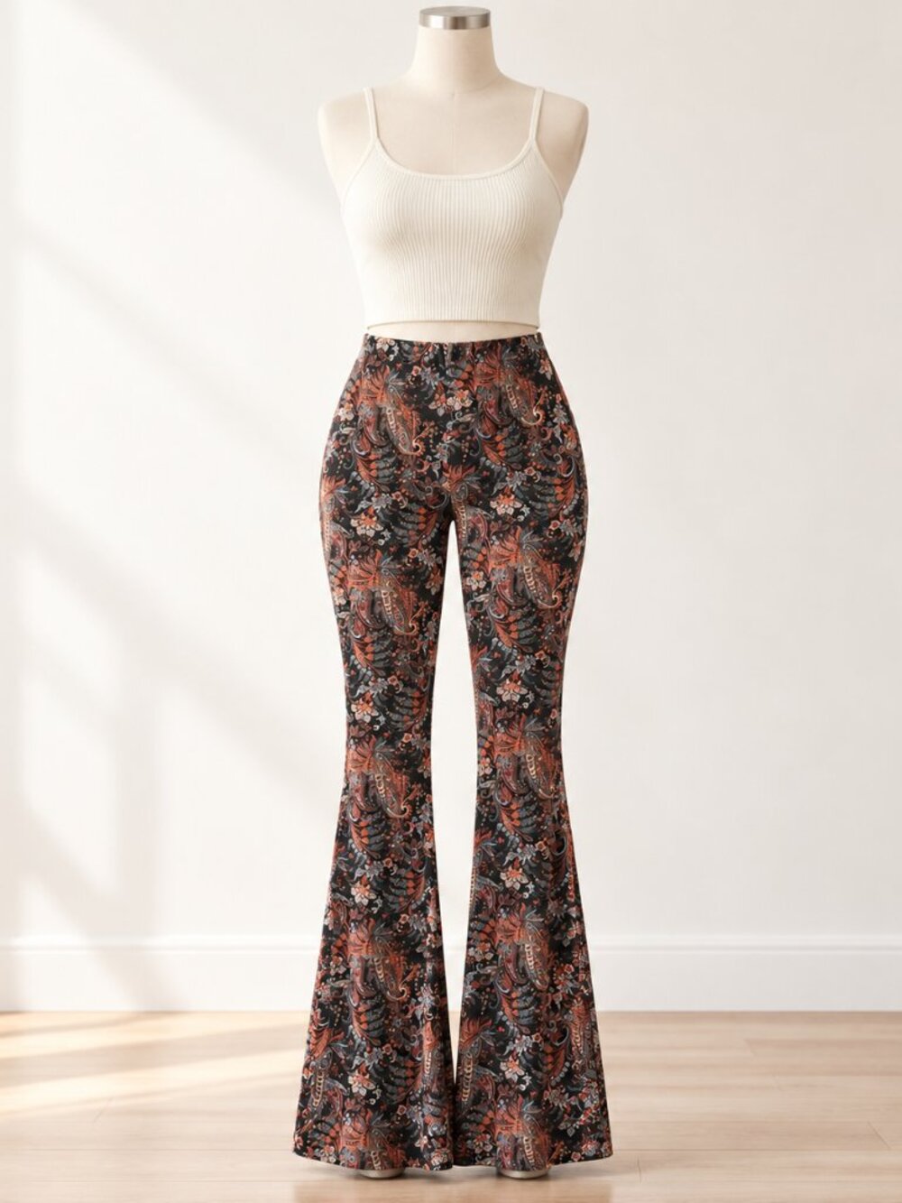 Free People Paisley Flare Pants High Rise Boho 70s Bell Bottoms Size Small